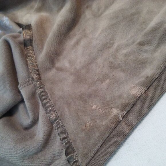 Vintage Y2K Plush &Lush Velour Hoodie Top Jacket Lady-M Zip Pockets Shimmer Tan - Picture 14 of 14